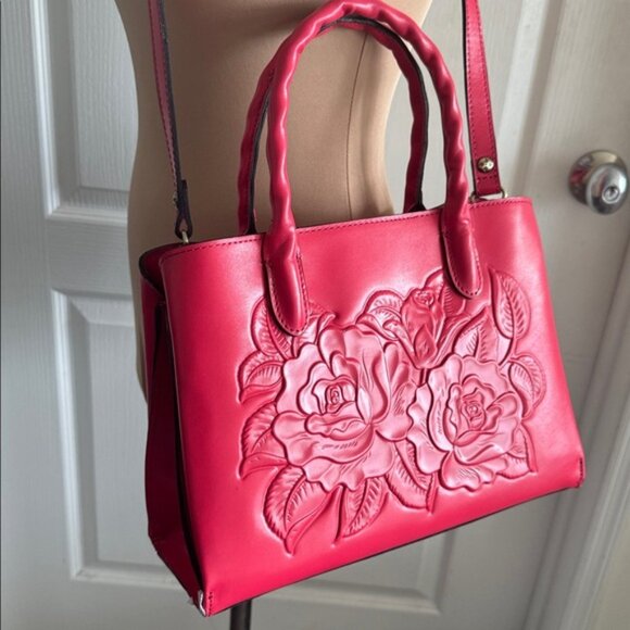 Patricia Nash Genovese Leather Top Handle Crossbody Rose Tooled Passion Handbag - Picture 13 of 13